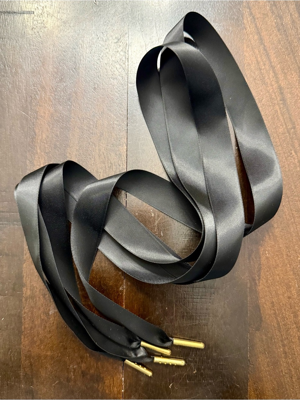Black Satin Ribbon Lace-Up
Shoelace with Gold Aglets